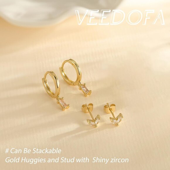 🆕 Women Gold Small Hoop Earrings Trendy Chunky Multiple Piercing Jewelry Gift - Picture 4 of 7